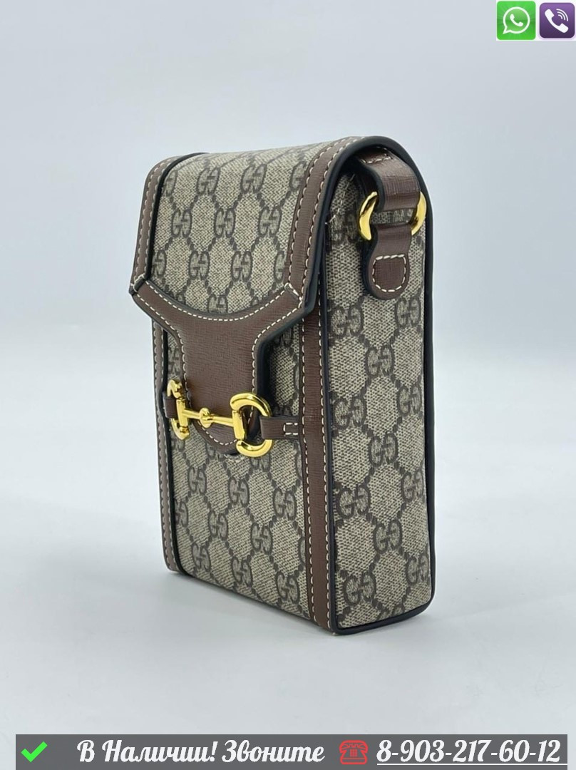 Мини сумка Gucci Horsebit коричневая - фото 4 - id-p99229864