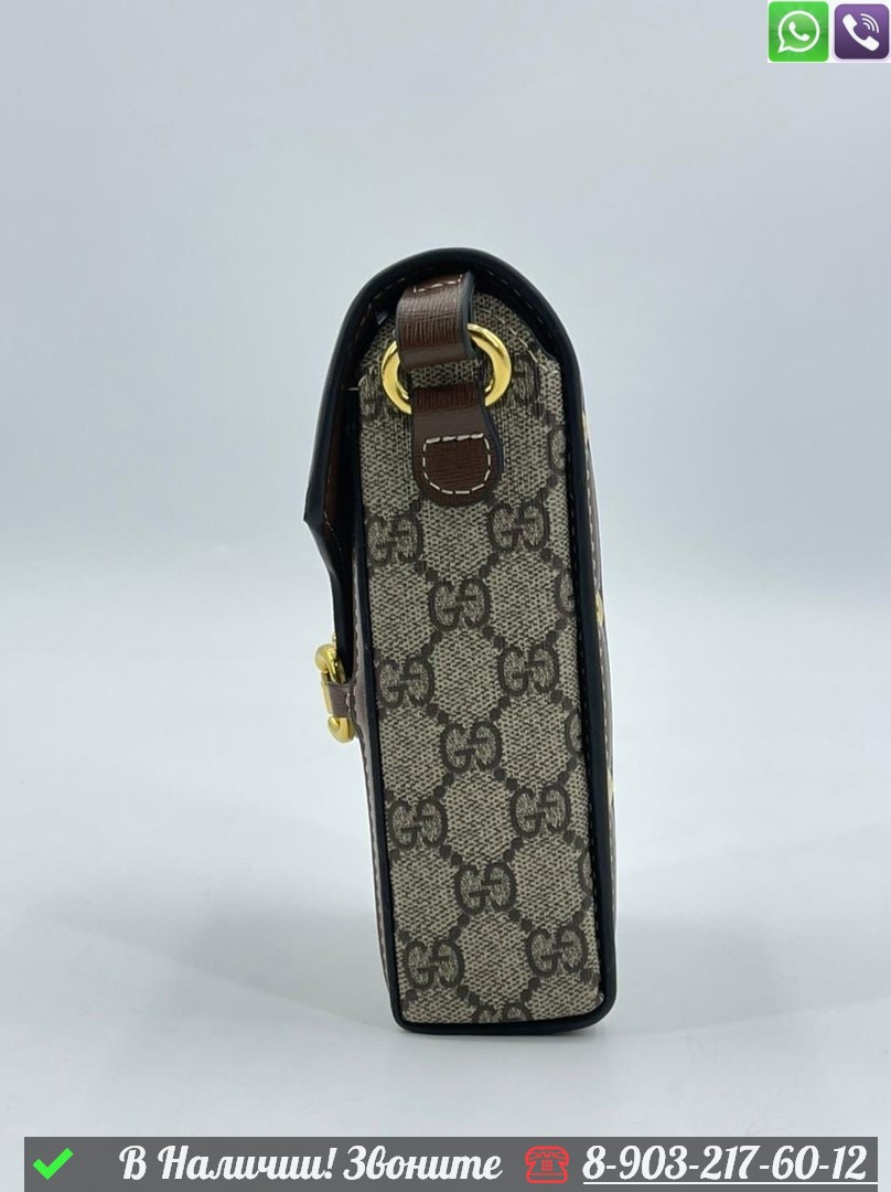 Мини сумка Gucci Horsebit коричневая - фото 5 - id-p99229864