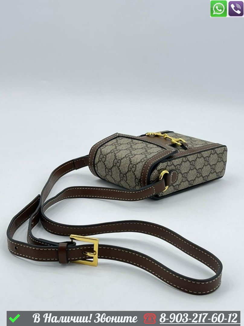 Мини сумка Gucci Horsebit коричневая - фото 8 - id-p99229864