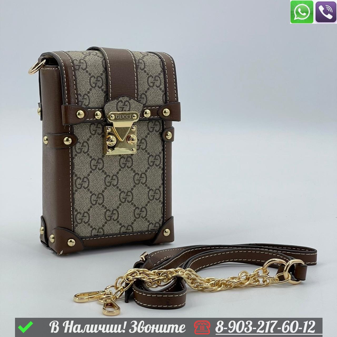 Мини сумка Gucci коричневая под телефон - фото 1 - id-p99229865