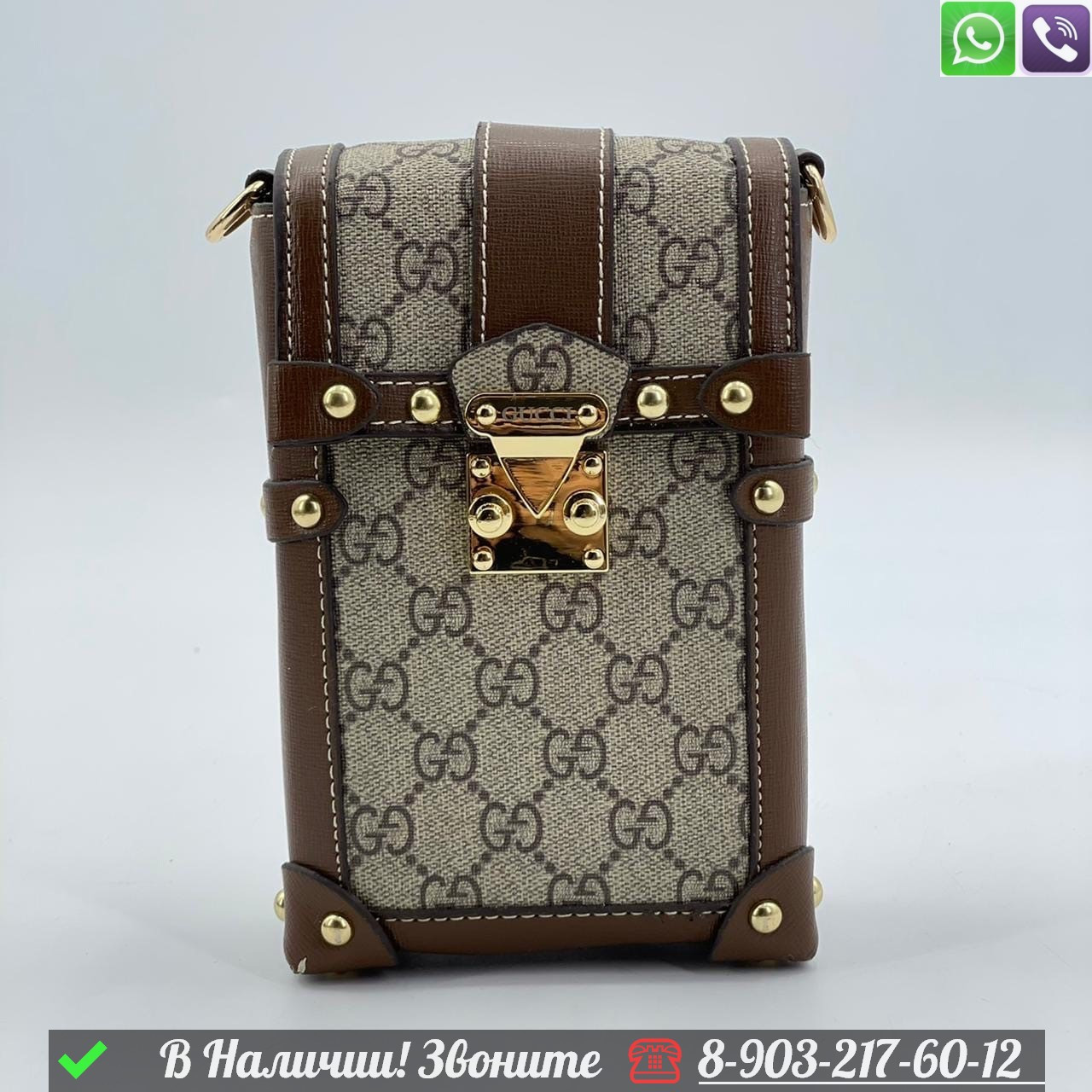 Мини сумка Gucci коричневая под телефон - фото 2 - id-p99229865
