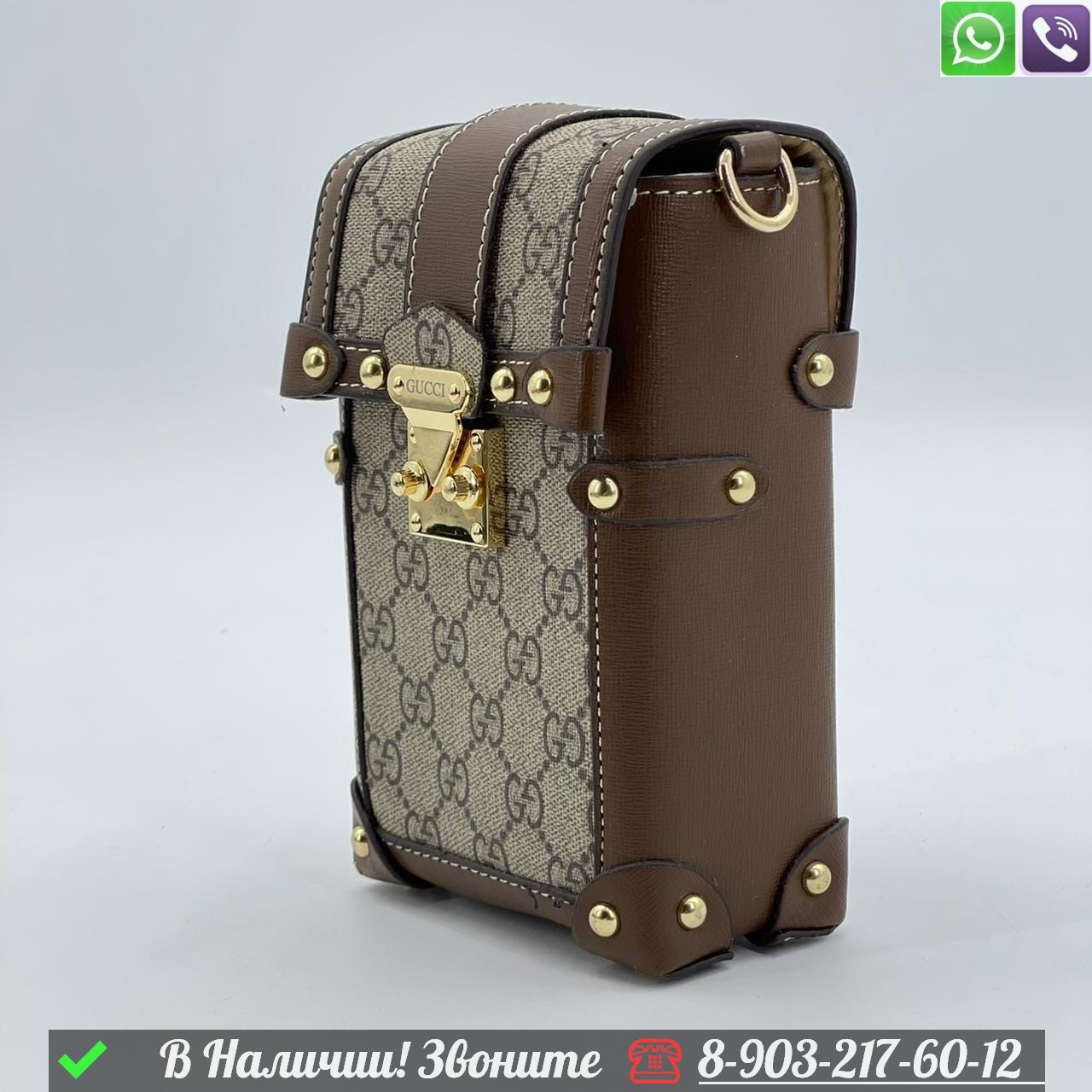 Мини сумка Gucci коричневая под телефон - фото 3 - id-p99229865