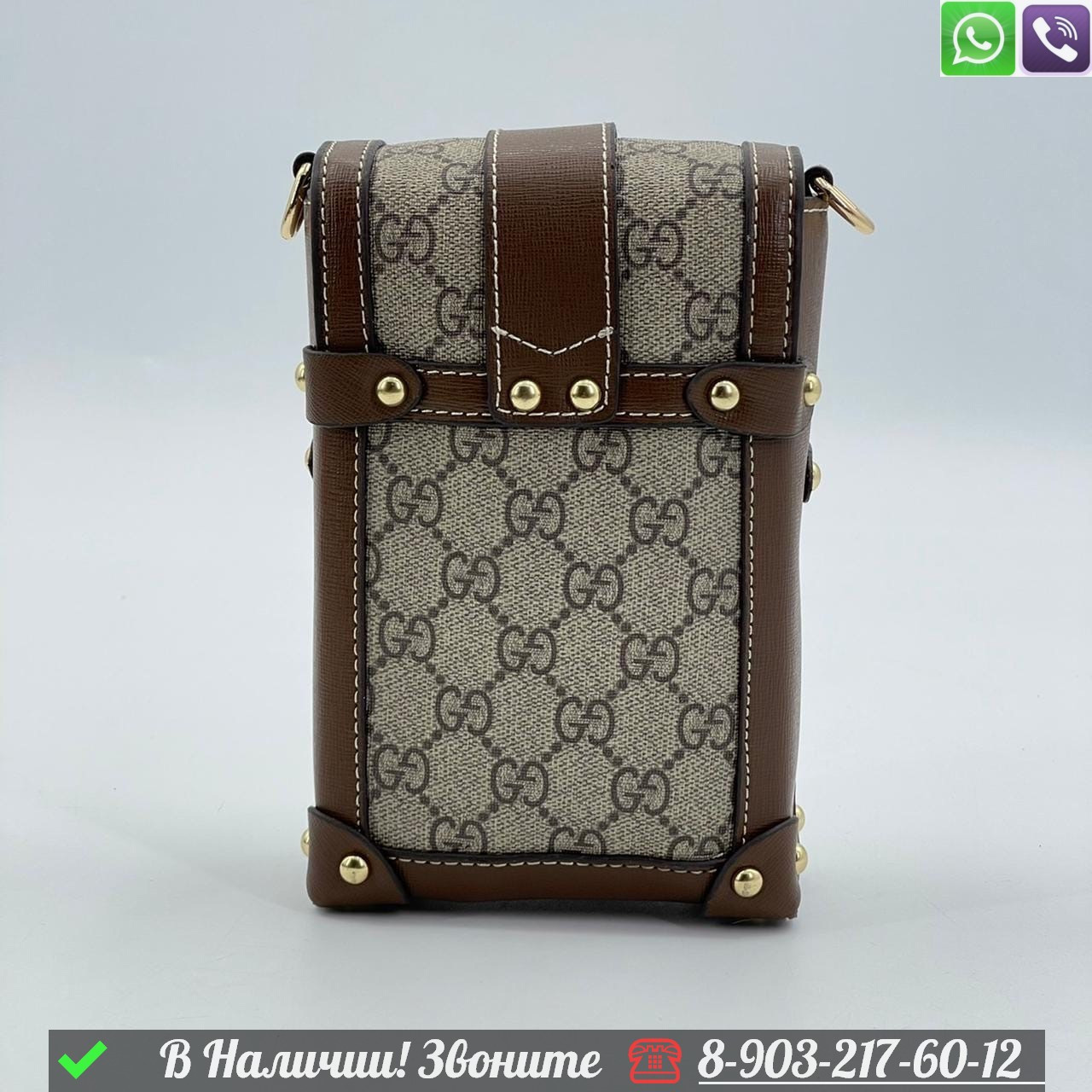 Мини сумка Gucci коричневая под телефон - фото 5 - id-p99229865