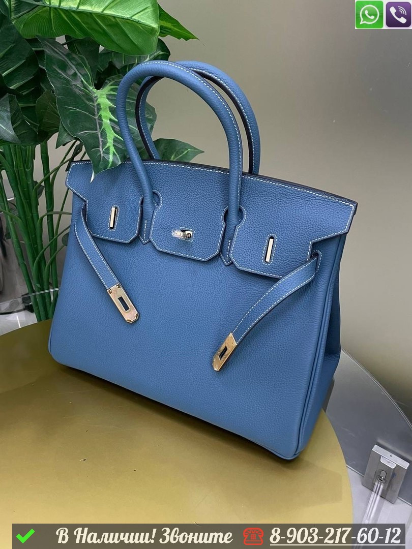 Сумка Hermes Birkin голубая, фото 1