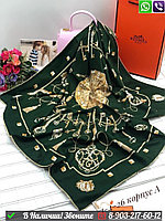 Платок Hermes шелковый с принтом ключей Зеленый