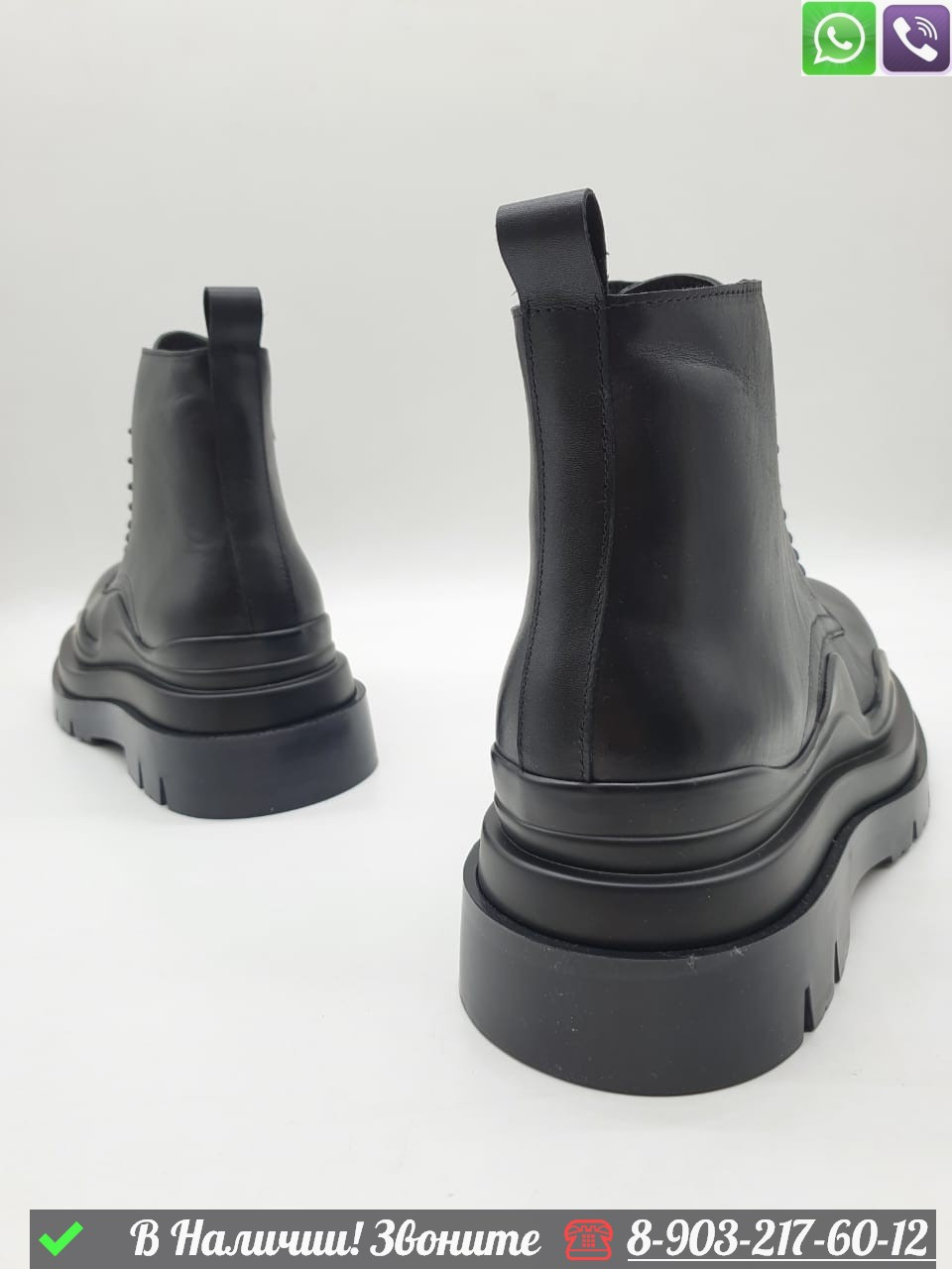 Мужские высокие Ботинки Bottega Veneta Tire на шнуровке черные - фото 3 - id-p99228932