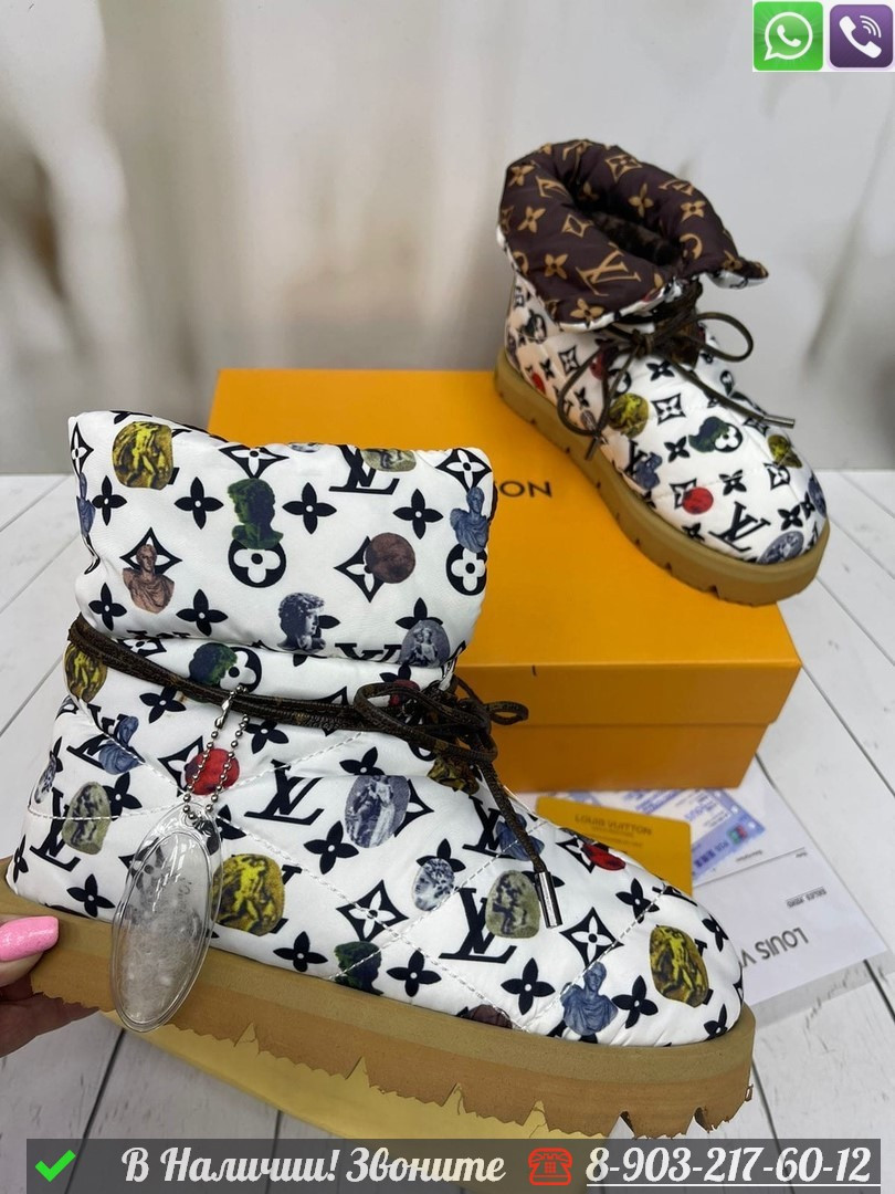 Зимние Полусапоги Louis Vuitton Pillow тканевые с мехом Ботинки, Белый - фото 4 - id-p99230949