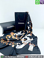 Платок Chanel шелковый с орнаментои Черный
