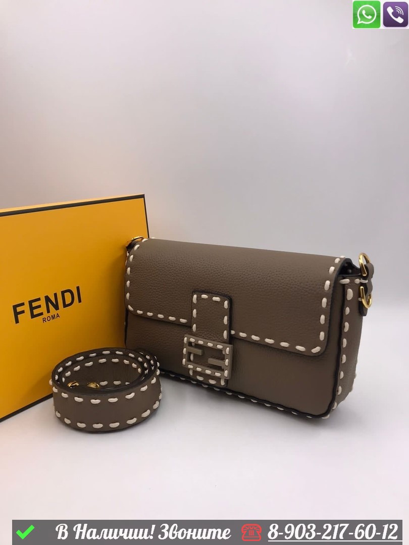 Сумка Fendi Baguette с белой строчкой Черный - фото 2 - id-p99231980