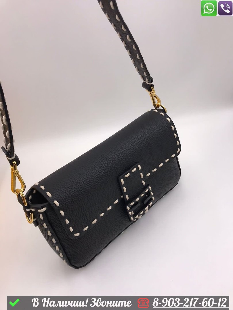 Сумка Fendi Baguette с белой строчкой Черный - фото 5 - id-p99231980