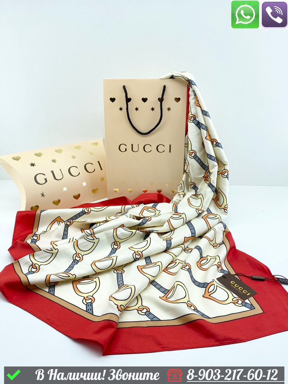 Платок Gucci шелковый с логотипом - фото 3 - id-p99232992