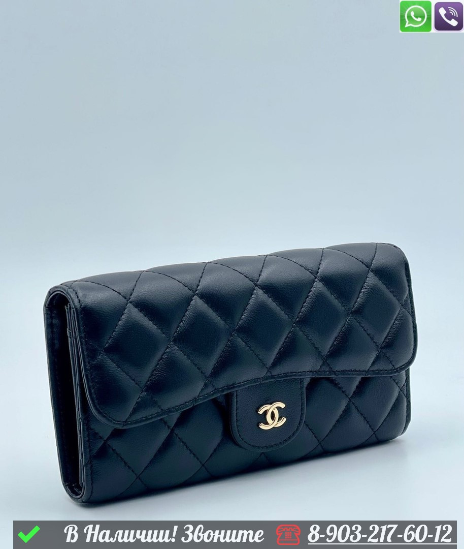 Кошелек Chanel кожаный черный с кнопкой - фото 4 - id-p99232012