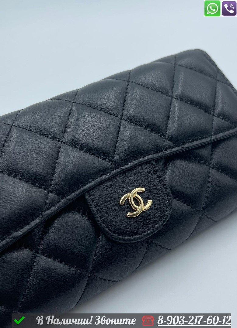 Кошелек Chanel кожаный черный с кнопкой - фото 6 - id-p99232012