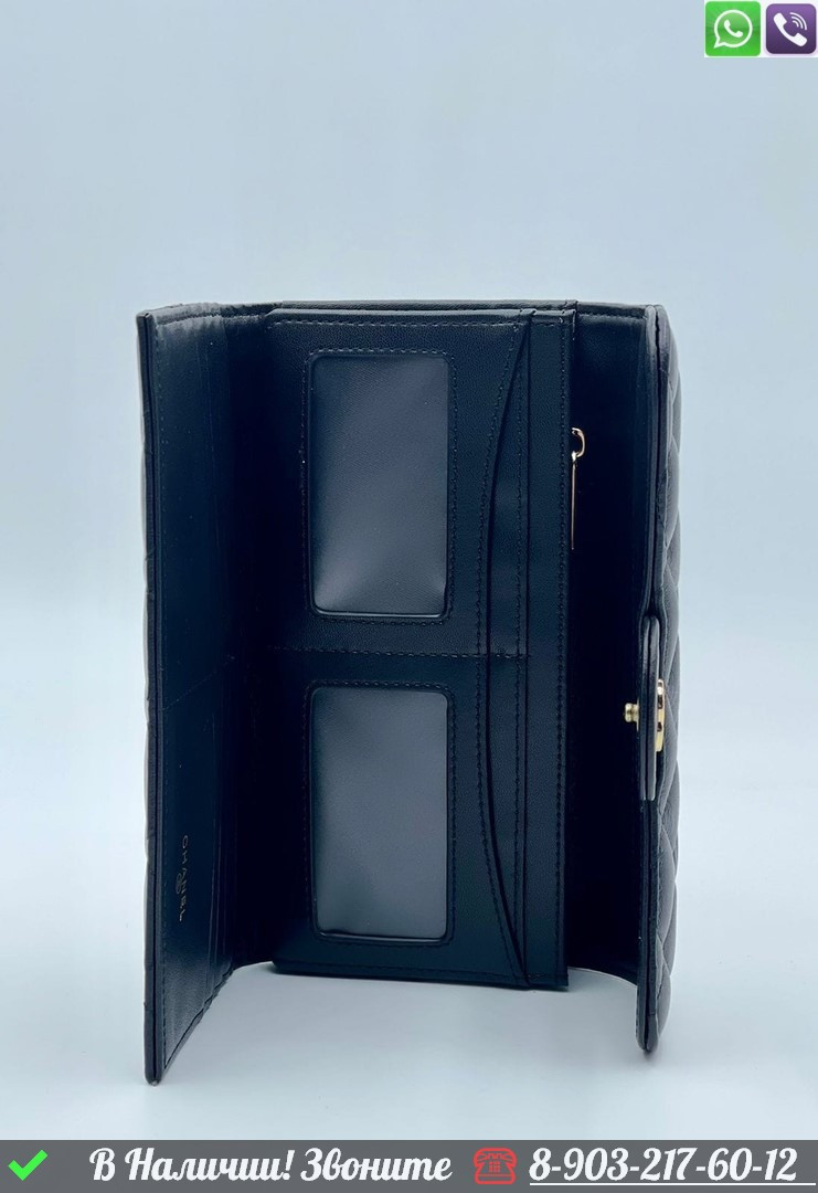 Кошелек Chanel кожаный черный с кнопкой - фото 7 - id-p99232012
