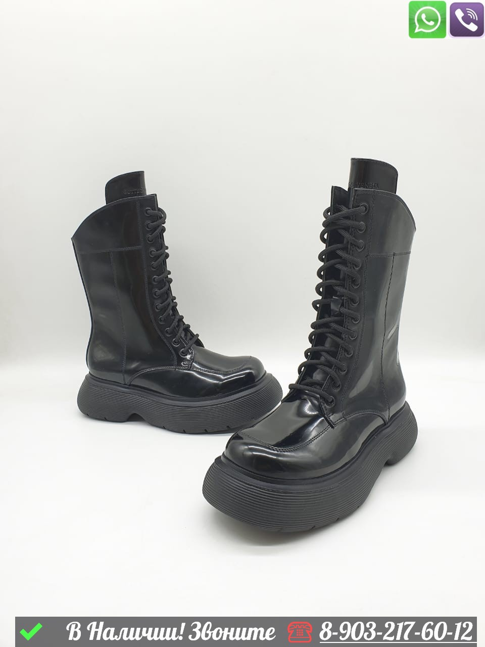 Высокие ботинки Bottega Veneta на шнуровке черные - фото 4 - id-p99229023