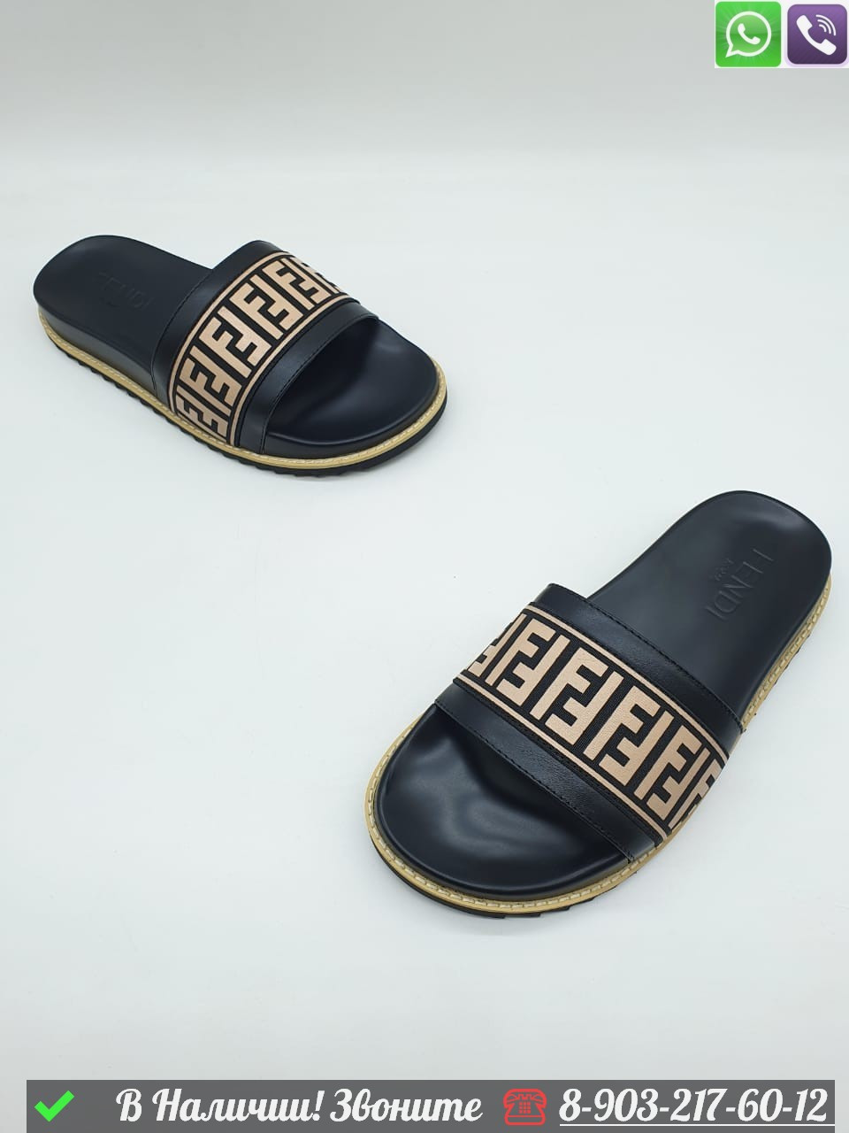 Шлепанцы Fendi кожаные черные сандалии - фото 4 - id-p99229042
