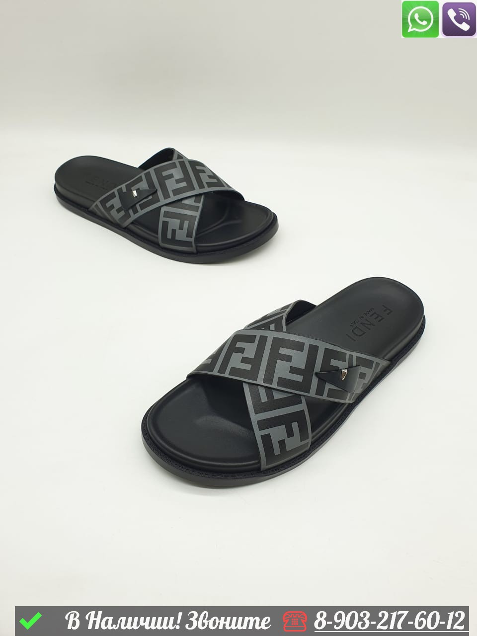 Шлепанцы Fendi кожаные сандалии Серый - фото 7 - id-p99229044