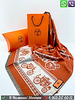 Платок Hermes кашемировый с принтом карет Оранжевый