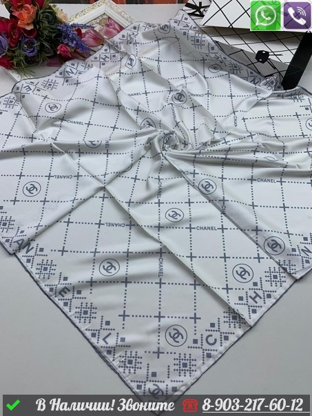 Платок Chanel шелковый с орнаментом на окантовке Белый - фото 4 - id-p99227323