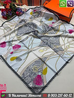 Платок Hermes шелковый разноцветный с кутасами Светло-голубой