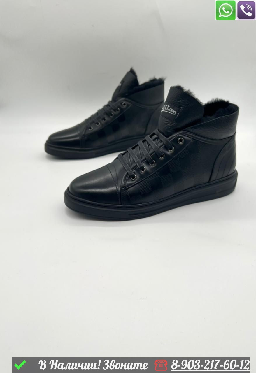 Зимние высокие кроссовки Louis Vuitton с мехом черные - фото 4 - id-p99233176