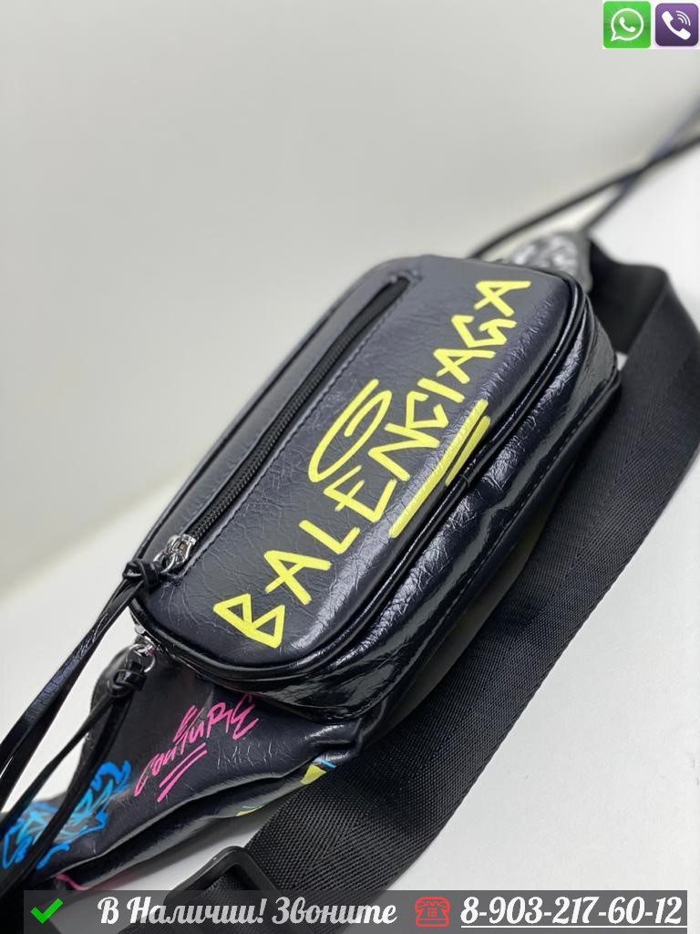 Поясная сумка Balenciaga Explorer Graffiti черная - фото 4 - id-p99230176