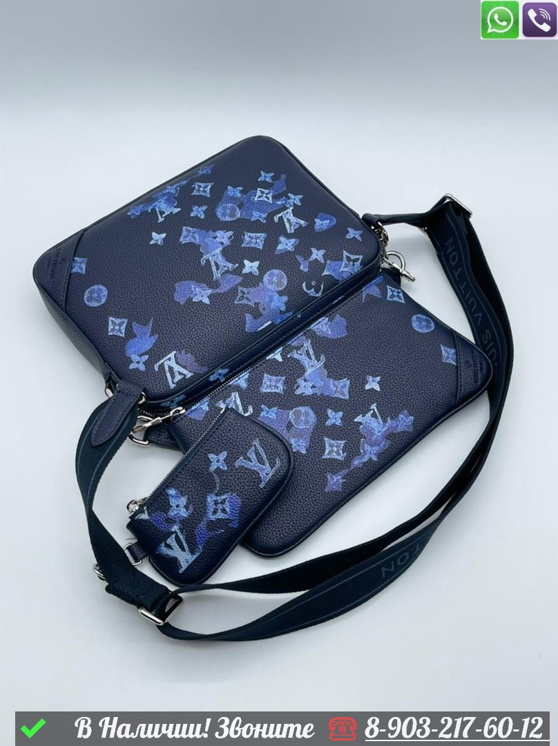 Сумка мужская Louis Vuitton Trio Messenger синяя - фото 3 - id-p99232162