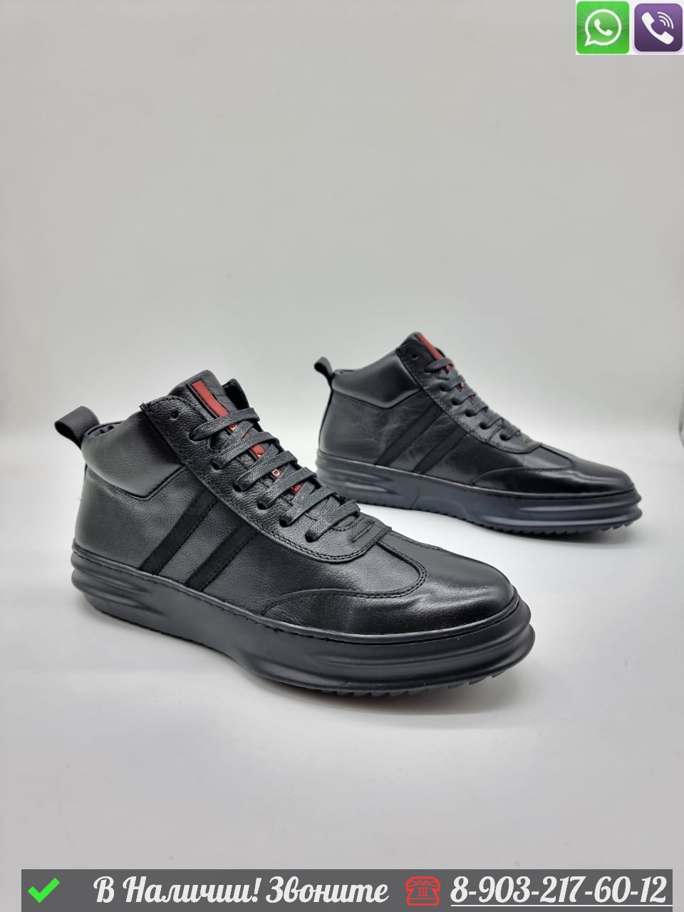 Кроссовки Prada кожаные черные - фото 3 - id-p99229220