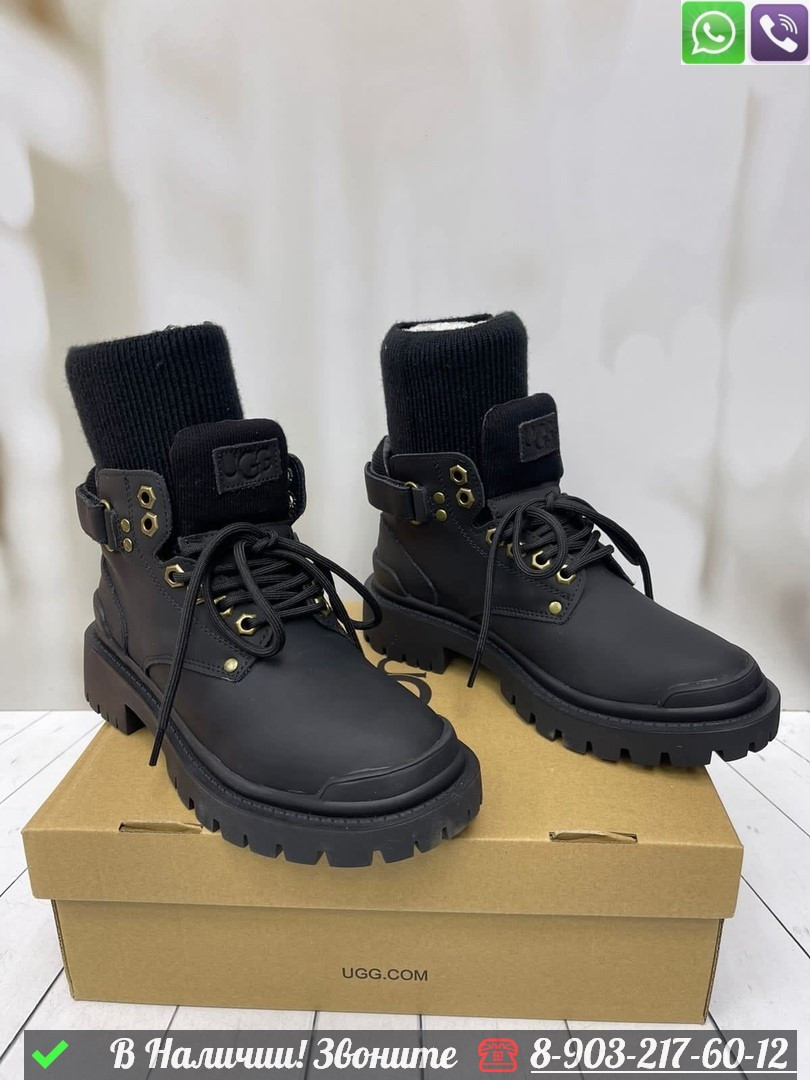 Ботинки UGG кожаные зимние черные - фото 1 - id-p99232235