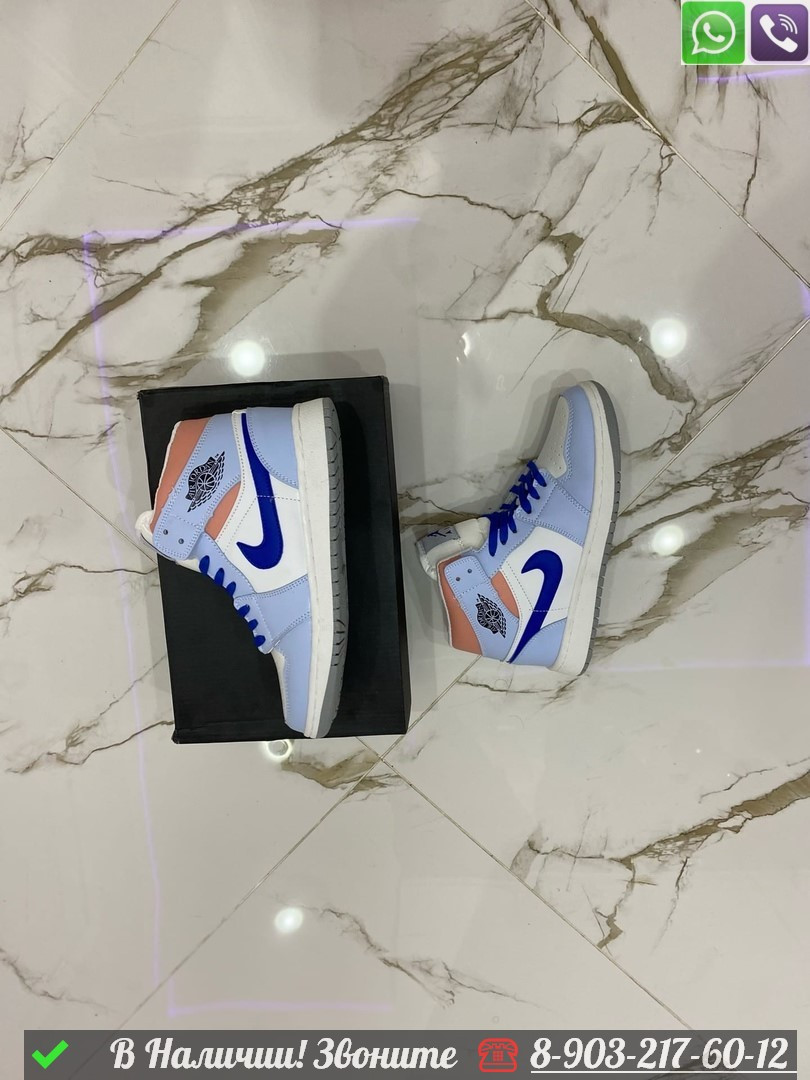 Кроссовки Nike Air Jordan 1 зимние голубые - фото 10 - id-p99232375