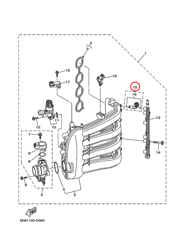 Форсунка Yamaha Y F75 - F100 6D81376100