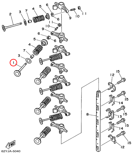 Клапан впуска Yamaha Y F40-F50 62Y1211100