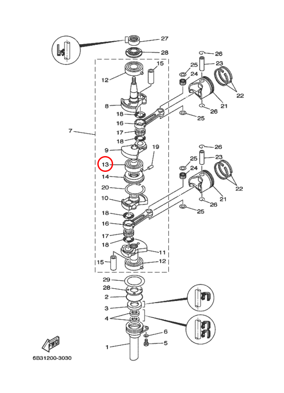 Подшипник коленвала средний Yamaha OMAX Y E15D 9339000029