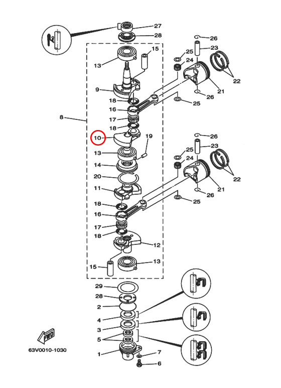 Кривошип \ Щечка коленвала Средняя Yamaha OMAX Y 9.9-15 63V1142200