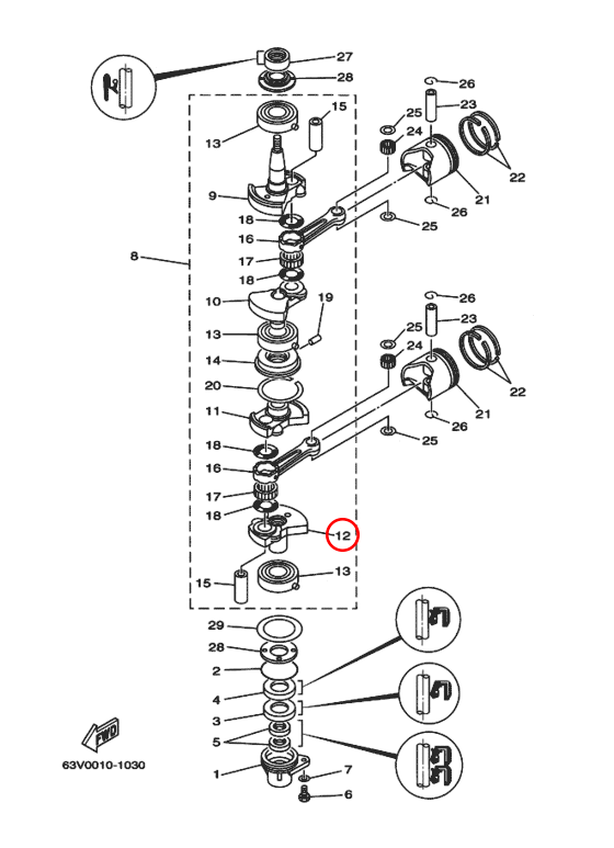 Кривошип \ Щечка коленвала Нижняя Yamaha OMAX Y 9.9-15 63V1144200