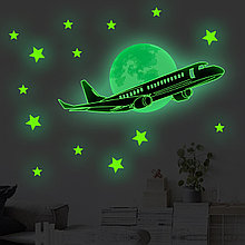 Светящаяся наклейка  "Самолет в ночном небе", зеленое свечение, 45*20 см