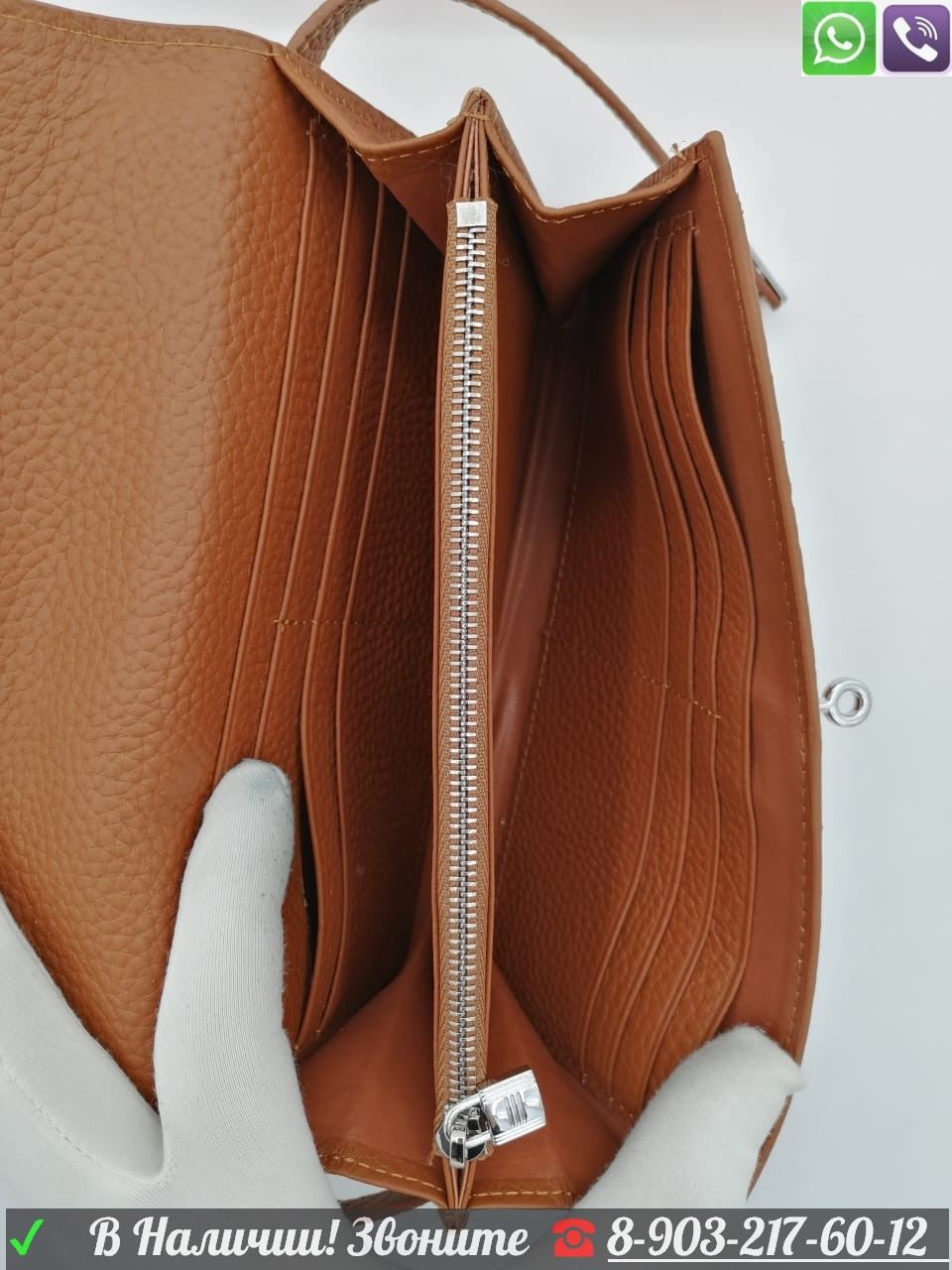 Кожаный кошелек Hermes с застежкой с ремешками - фото 8 - id-p99209888
