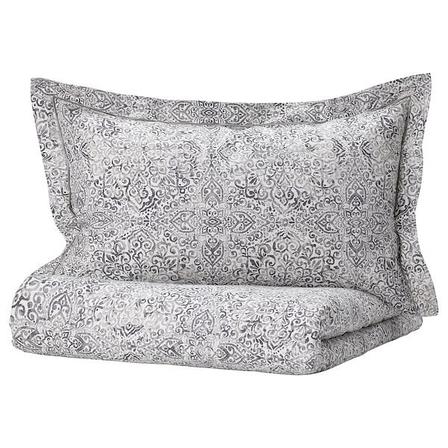 Пододеяльник и 1 наволочка ЭНГСКЛОККА белый/серый 150x200/50x70 см ИКЕА, IKEA, фото 2