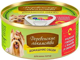 Деревенские лакомства 100г Рубленая говядина с языком и овощами консервы для собак мини пород