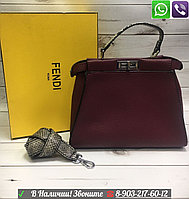 Сумка Fendi Peekaboo Фенди Пикабу питон крокодил Бордовый