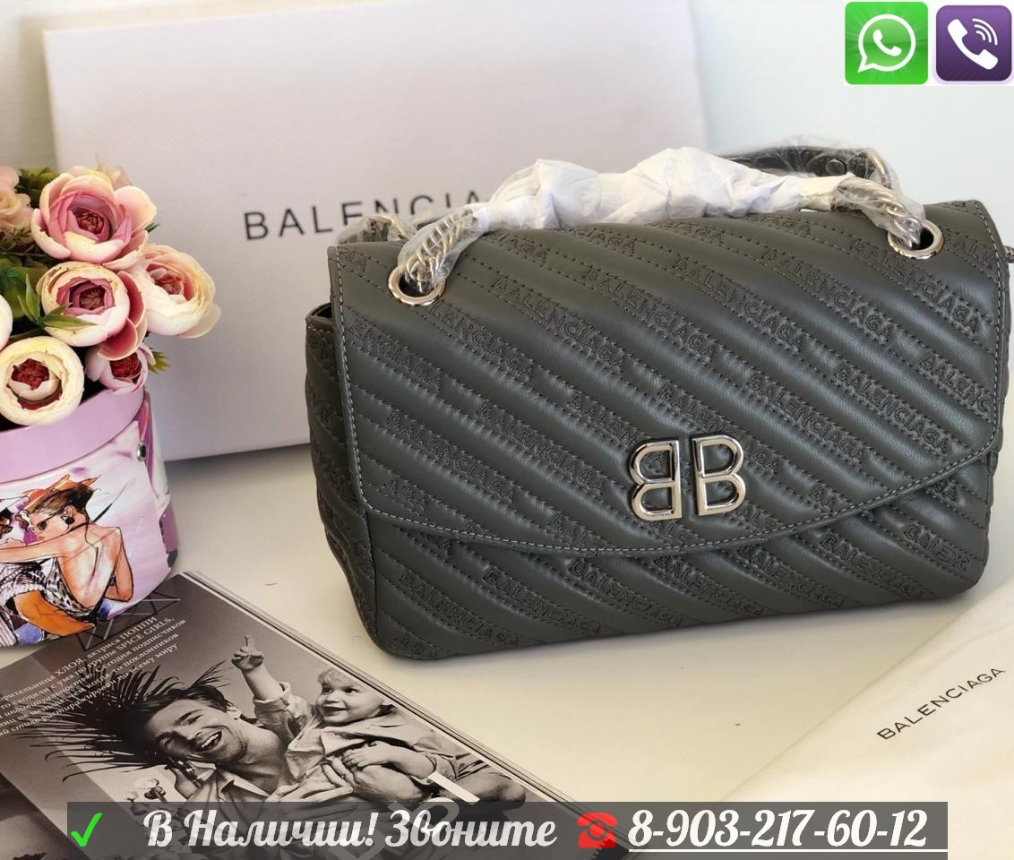 Черная Сумка Balenciaga BB Round Баленсиага на цепочке с брелками Charms Серый - фото 2 - id-p99196845