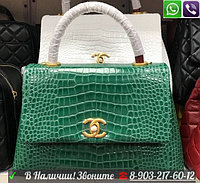 Chanel Coco Top Handle Крокодиловая лаковая сумка Шанель Зеленый