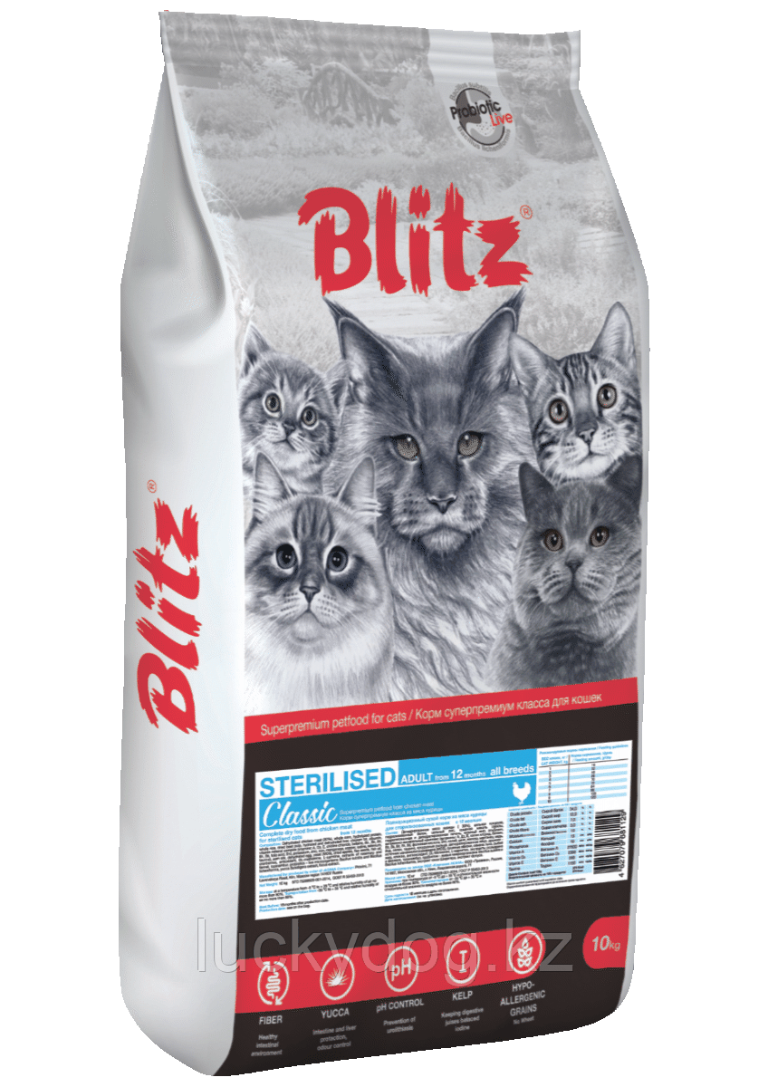BLITZ Classic STERILISED КУРИЦА 10кг сухой корм для стерилизованных кошек CHICKEN