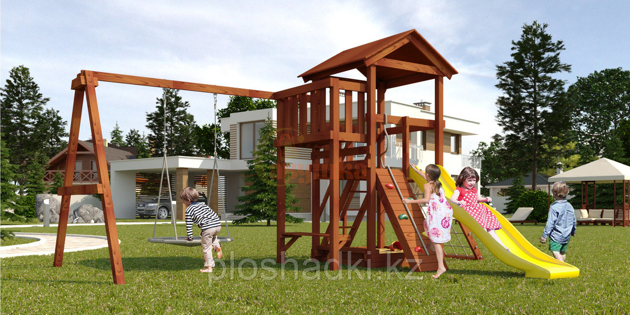 Детская площадка Савушка Мастер 2 с качелями Гнездо 1 метр (Махагон), фото 1