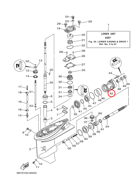 Стакан редуктора Комплект с подшипниками и уплотнителями Yamaha OMAX Y 40 63D45361024DKIT - фото 2 - id-p99088519