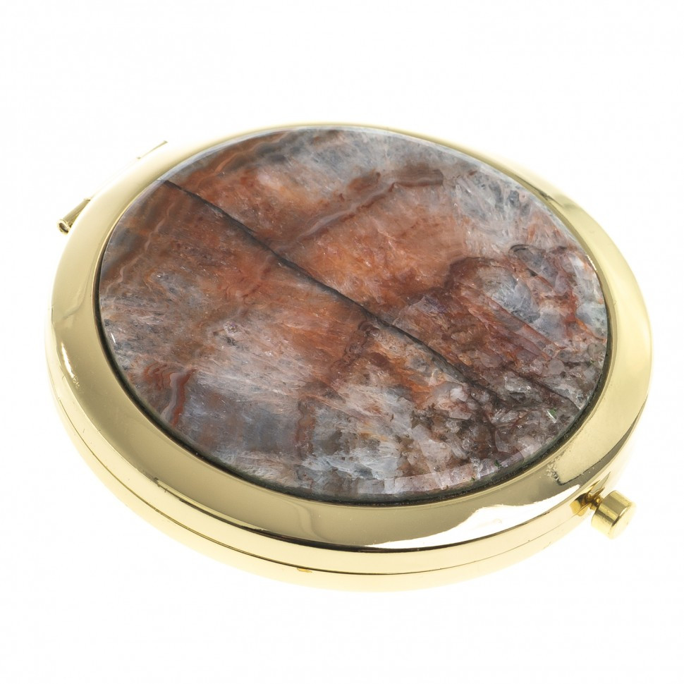 Карманное складное зеркало камень шайтанский переливт цвет золото - фото 1 - id-p99284785