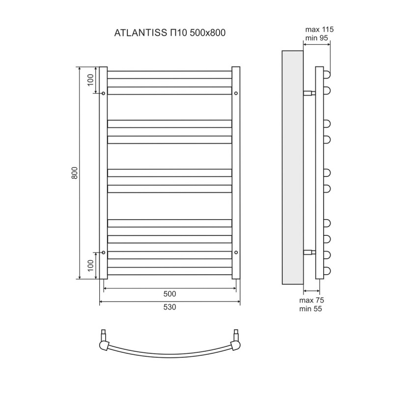 Полотенцесушитель водяной Atlantiss LM32810R П10 500x800 (Lemark, Чехия) - фото 4 - id-p99286358