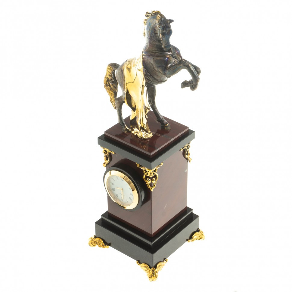 Декоративные часы из натуральной яшмы с бронзой "Конь на дыбах" - фото 3 - id-p80870309