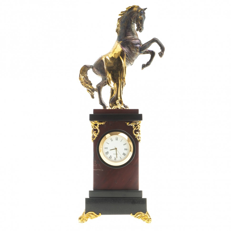 Декоративные часы из натуральной яшмы с бронзой "Конь на дыбах" - фото 5 - id-p80870309