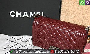 Сумки Шанель Бордо Chanelle boy Клатч на цепочке кожа